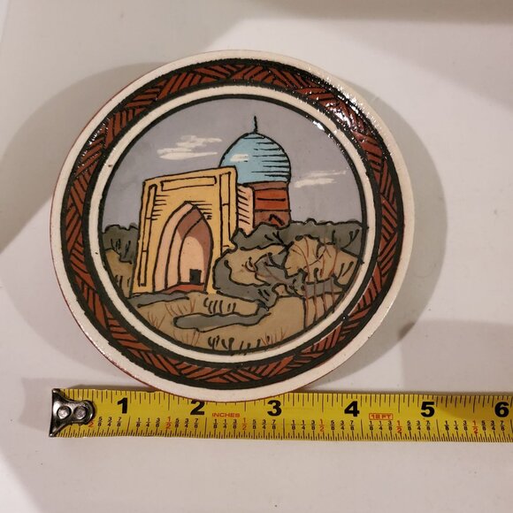 Vintage Mexican Terracotta Plate Wall Hanging Home Decor 4'' Painted - Picture 5 of 5